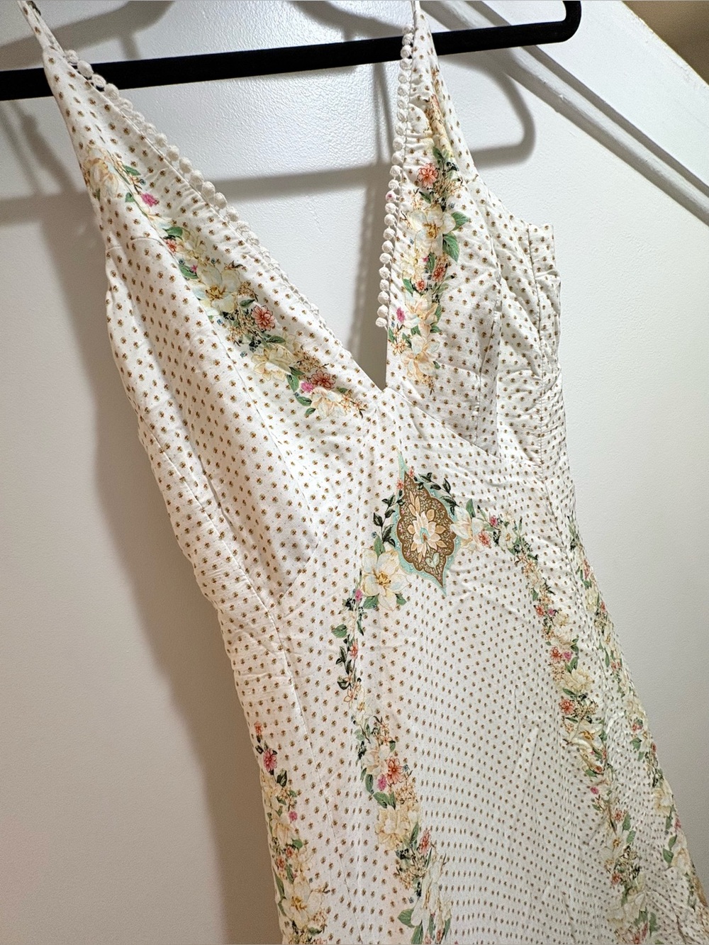 Farm Rio Long Floral Maxi Dress Size M Strappy V Neck White/Yellow - Picture 9 of 14